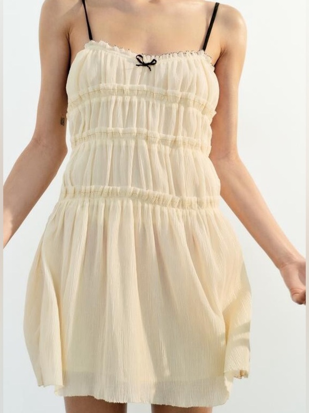 Zara Butter Yellow Mini Dress With Coquette Bow - Size XS - Summer Dress